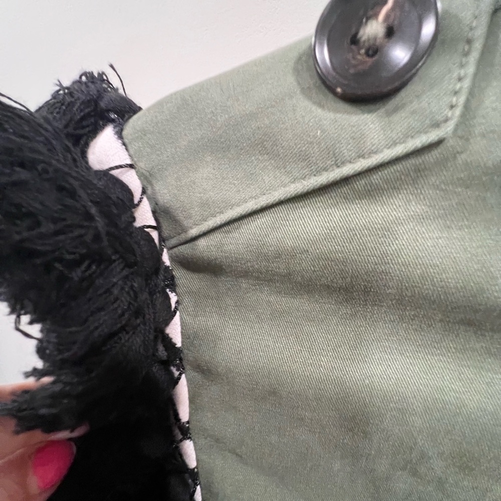 English Factory army green jacket with striped sleeves and black tassels NWOT - Picture 4 of 6